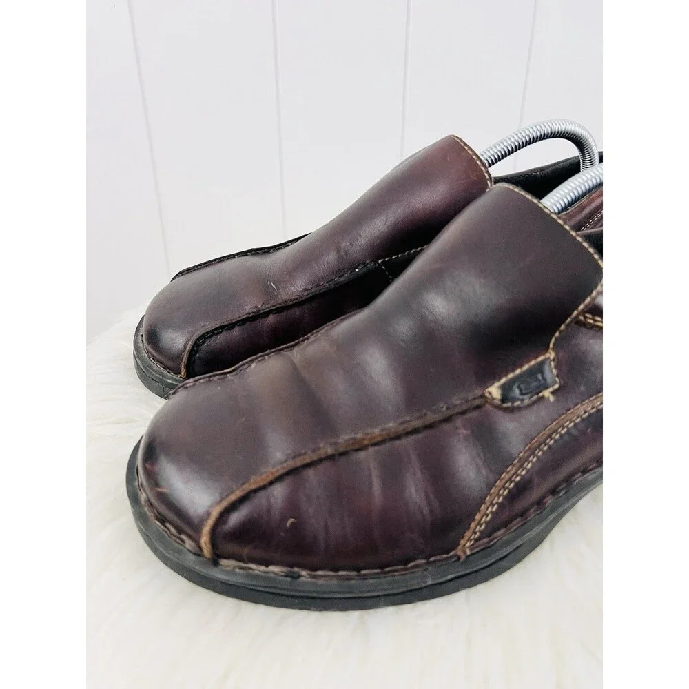 Skechers Brown Leather Slip On Loafers Chunky Bicycle Toe Retro Casual Shoes 10